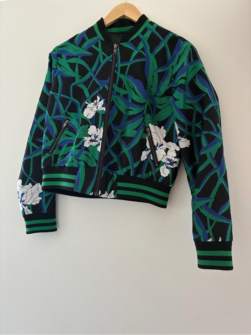 Floral Vine Knit Lightweight Bomber Jacket